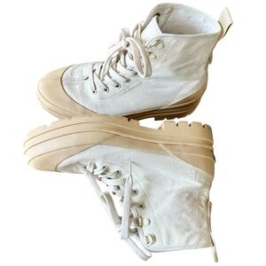 EVERLANE Canvas Utility Lace Up Boots White/Cream Women's US 7.5